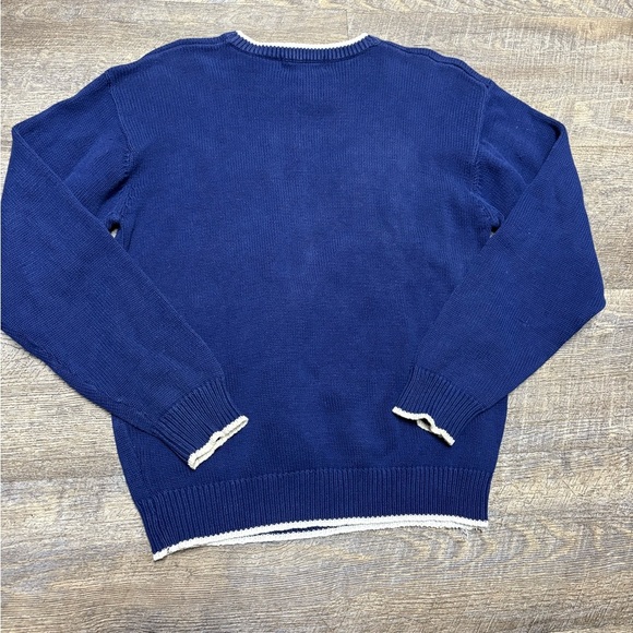 Vintage Eddie Bauer Nautical Themed Blue Sweater with Floral Design - Picture 3 of 9